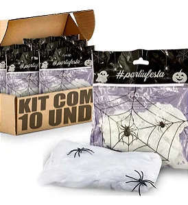 KIT TEIA DE ARANHA BRANCA COM 10 UN - ATACADO