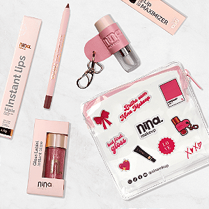 Kit Glam Lips - Gloss Instant Glow + Lápis Labial + Lip Maximizer + Chaveiro + Necessaire