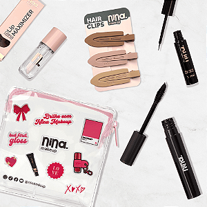 Kit Olhar Marcante - Máscara de Cílios Pantenol + Delineador + Lip Maximizer + Hair Clips + Necessaire