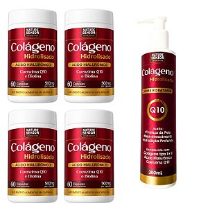 Kit Colágeno Hidrolisado 4 Potes de Colágeno + Creme Q10