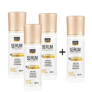 Kit 3 Sérum com Ácido Hialurônico, Vitamina C e E + Brinde