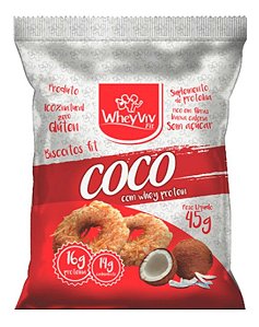 Biscoito Fit Coco 100% Natural Whey Protein - 45g - Wheyviv