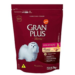 RAÇÃO GRANPLUS MENU CÃES MINI ADULTO SABOR FRANGO & ARROZ 3KG