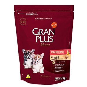 RAÇÃO GRANPLUS MENU CÃES MINI FILHOTES SABOR FRANGO & ARROZ 3KG