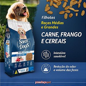 SEVEN DOGS - FILHOTES - MEDIAS E GRANDES - CARNE, FRANGO E CEREAIS - 15KG