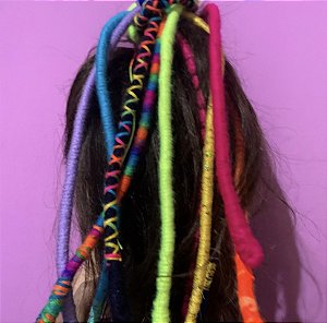 Aplique colorido para cabelo com 10 cordas coloridas com lã e linhas