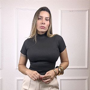 Blusa Malha Elastano Gola Alta - Tam. Unico