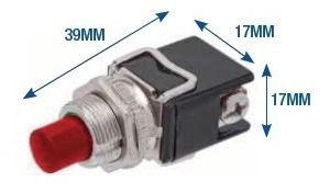 CHAVE PUSH BOTTON 8A 125V 4A 250V 2 TERMINAIS VERMELHA, (N.F.)