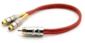 CABO AUTOMOTIVO COAXIAL Y 2 RCA FEMEA E 1 RCA MACHO PROFISSIONAL 25CM