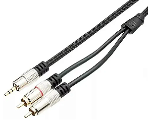 CABO TRANCADO EM NYLON PLUG P2 ESTEREO + 2RCA DOURADOP 24K PROF. 5M MXT