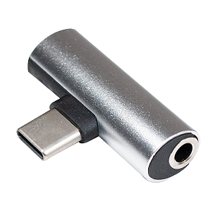 ADAPTADOR 2 EM 1, USB TIPO C MACHO PARA P2 FONE E TYPE C FEMEA CARGA, PRATA