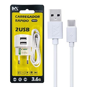 CARREGADOR RAPIDO 3.6A USB TYPE-C 1M MAXMIDIA MAX-CAR123