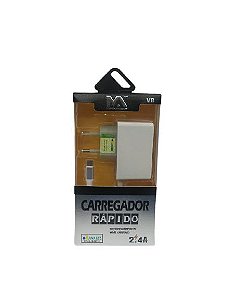 CARREGADOR RAPIDO 2.4A MICRO USB V8 1M + 2 USB MAXMIDIA MAX-CAR135