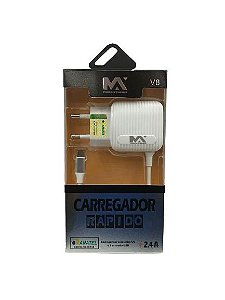 CARREGADOR RAPIDO 2.4A MICRO USB V8 1M + 2 USB MAXMIDIA MAX-CAR63