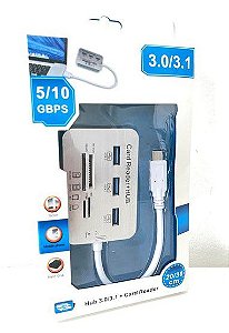 HUB TYPE-C PARA USB 3.0 E LEITOR DE CARTAO DE MEMORIA - 5/10 GBPS JC-TYC-COMBO