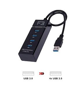 HUB USB 3.0 4 PORTAS PRETO JC-HUB304