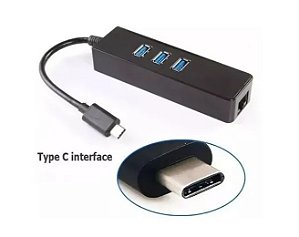 CABO ADAPTADOR USB-C 3.1 TYPE-C PARA HUB 3 PORTAS USB 3.0 COM RJ45 10/100/1000 MBPS JC-TYC-R03