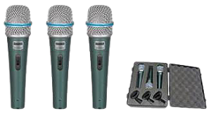 MICROFONE DINAMICO DE METAL 3PCS PRO BTM-57A PROF. C/MALETA E CACHIMBO