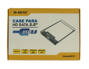 CASE SATA P/ HD 2.5 USB 3.0 TRANSPARENTE B-MAX BM757