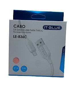 CABO DE DADOS 1M TYPE-C 3.1A IT-BLUE LE-836C
