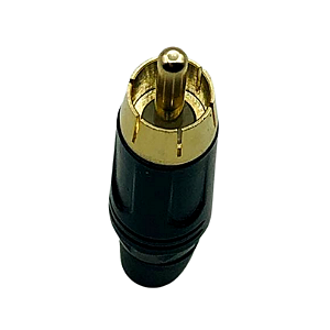 PLUG RCA MACHO DE METAL PROFISSIONAL PONTA DOURADA - PRETO