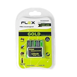 PILHA PALITO RECARREGAVEL AAA 1.2V 630mAh C/4 FLEX FX-AAA63LB4