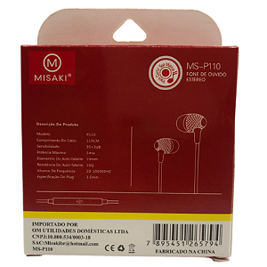 FONES DE OUVIDO C/ MICROFONE MS-P110  MISAKI