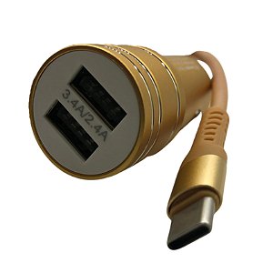CARREGADOR VEICULAR 2 USB + CABO TIPO- C INOVA -  GL02C