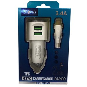 CARREGADOR AUTOMOTIVO 2USB + CABO TYPE-C 3.4 INOVA   - G37C