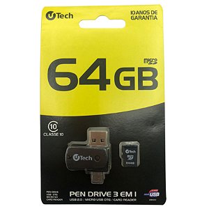 PEN DRIVE 3 IN 1 64GB UTECH USB 2.0
