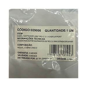 CABO ADAPTADOR USB TIPO-C X 3.1 X DISPLAYPORT - TEBERA