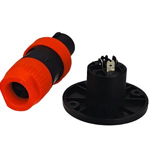 CONJUNTO SPEAKON MACHO E FEMEA 4 VIAS PRETO E LARANJA