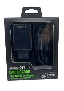 CARREGADOR USB RAPIDO DE VIAGEM TIPO-C 20W 1M - INOVA- CAR-2176D