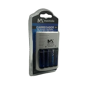 CARREGADOR DE PILHAS AAA/AA/9V C/ 4 PILHAS MAX MIDIA MAX-664