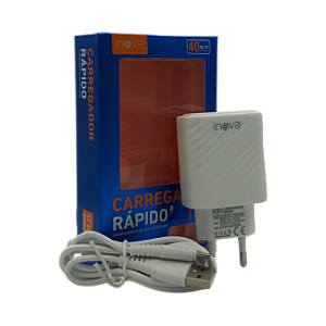 CARREGADOR RAPIDO 4,1A 1 USB + 1 USB-C + CABO USB PARA USB-C TYPE-C 1M INOVA CAR-3138C