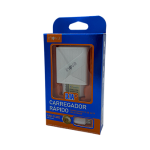 CARREGADOR RAPIDO 3.1A  COM 2 ENTRADAS USB COM CABO V8 MICRO USB INOVA CAR-3160S@