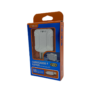 CARREGADOR RAPIDO 5.1 3 USB COM CABO V8 MICRO USB INOVA CAR-3259S @