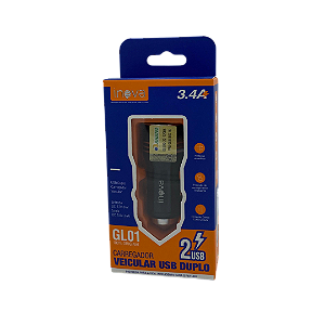 CARREGADOR VEICULAR 2 USB INOVA GL01 3.4A @