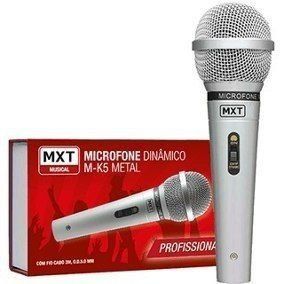 MICROFONE DINAMICO DE METAL M-K5 PROFISSIONAL PRATA CABO 3M O.D.5MM