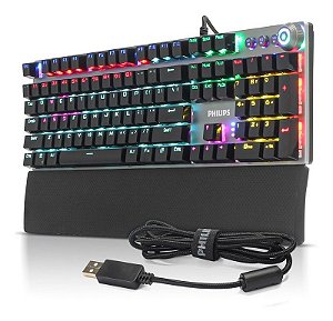 TECLADO GAMER MECANICO PHILIPS MOMENTUM COM APOIO DE PULSO SPK8614