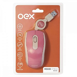 MOUSE USB OPTICO ROSA COM CABO RETRÁTIL OEX MS201