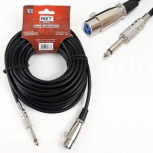 CABO MICROFONE PROF. P10 MONO + CANNON FEMEA O.D:5MM 10M