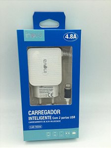 CARREGADOR INTELIGENTE INOVA LIGHTNING 4.8A 2 USB CAR-9009IP