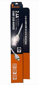 CABO DE DADOS USB PARA V8 MICRO USB 30CM 2.4A BASIKE BA-CBO9987 @