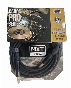 CABO MUSICAL PRO-SERIES, P2+P2 MACHO MONO, COBRE BANHADO OURO 24K, CORPO EM LIGA DE ZINCO, OD:6MM, 5M MXT