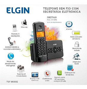 TELEFONE SEM FIO C/ SECRETARIA ELETRONICA ELGIN TSF800SE