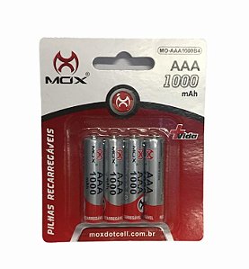 PILHA PALITO AAA RECARREGAVEL MOX MO-AAA1000 B4
