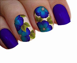 Películas ou Adesivos decorados para unhas  Floral Azul