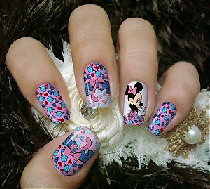 Películas ou Adesivos decorados para unhas  Minnie Laço Rosa