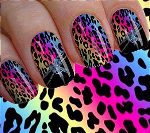 Películas ou Adesivos decorados para unhas  Onça Floral Colorido